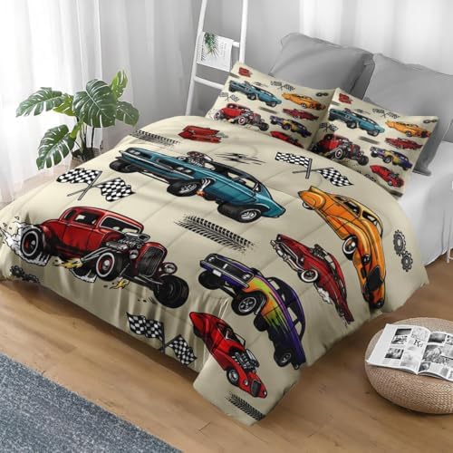 Pamnest King Comforter Set, 3 Pieces Car Colorful Bedding, All Season