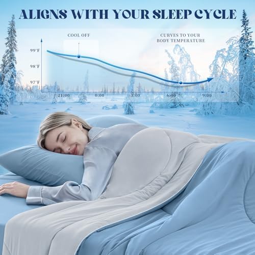 Cooling Comforter Queen Size for Hot Sleepers，80″x90″, Light Blue