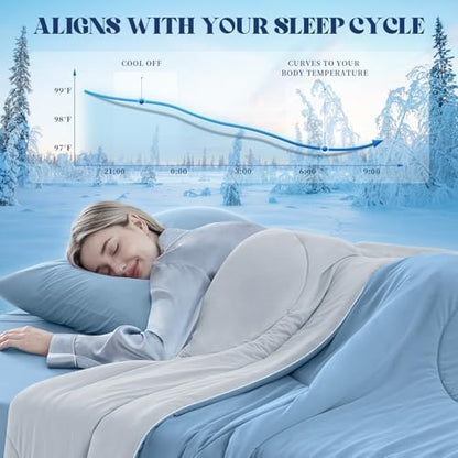 Cooling Comforter Queen Size for Hot Sleepers，80″x90″, Light Blue