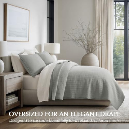 EverGrace 100% Cotton Modern Grid Stitch Quilt Set, King Size, Drizzle Gray
