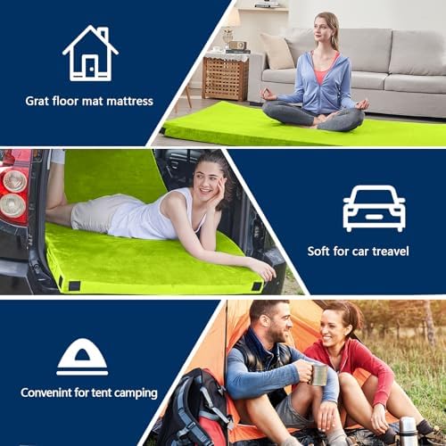 CYMULA Memory Foam Camping Mattress Pad, Sleeping Mat, Portable Roll Up Mattress for Adults, Camping Bed Pads for Sleepover, Car Bed with Travel Bag