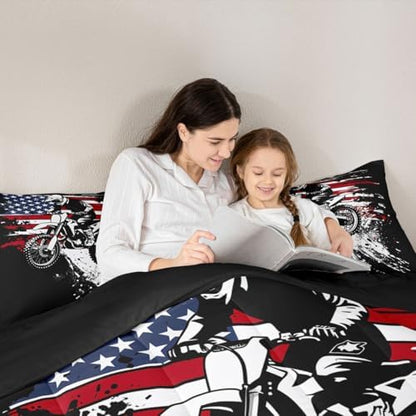 Feelyou Dirt Bike Rider Bedding Set Soft for Boys Girls, Splatter Print Comforter Set Queen Off-Road Racing Duvet Quilt Microfiber Outdoor Sports Bedroom Decor Motocross Art 3 Pcs with 2 Pillow Cases