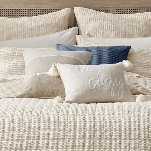Levtex Home - Cloud Waffle Square Decorative Pillow - 20x20in - Textured Waffle Weave - Navy Blue - Polyester Filled - Cotton Solid Back - Zipper Closure