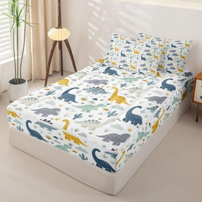 Feelyou Dinosaur Zipper Bedding for Kids Twin Size 3D Dino Print Bed in a Bag with Sheets, Comforter, Pillowcases Jungle Dino Comforter Set for Boys Girls Bedding Sets Durable Easy to Make and Clean