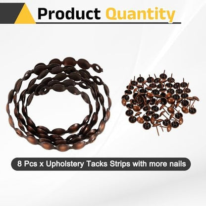 uxcell Upholstery Nailhead Trim, 8 Meters Glossy Upholstery Tacks Strips, Decorative Nail Trims with Nails for Sofa Headboard, Chair DIY Furniture Accessory (11mm Brown)