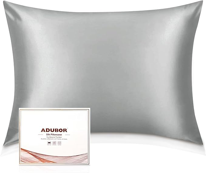 Adubor 100% Silk Pillowcase - Mulberry Silk Pillow Cases, 22 Momme 6A Grade Fibers, Silk Pillow Case for Hair and Skin Health, with Hidden Zipper (Standard 20''×26'', Dark Gray, 1PC)