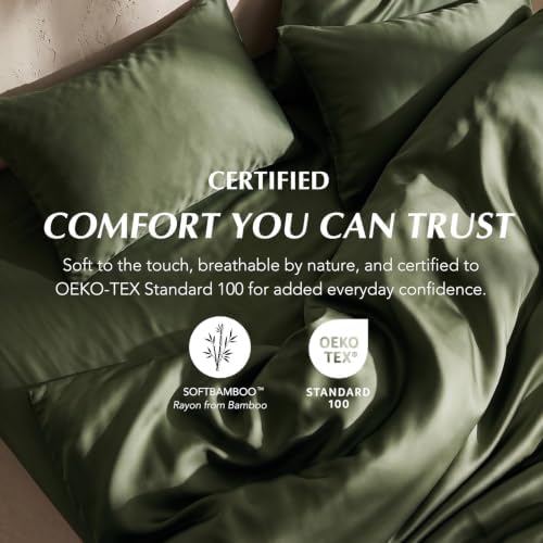 EverGrace 100% Rayon from Bamboo Duvet Cover Set, King Size, Olive Green