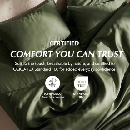 EverGrace 100% Rayon from Bamboo Duvet Cover Set, King Size, Olive Green