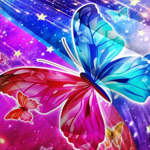 Nttopship Red and Blue Butterfly Comforter Set Queen Size,100% Soft Ultra-Fine Fiber Four Season Printed Comforter Set with 1 Comforter and 2 Pillow Case
