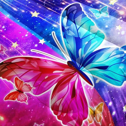 Nttopship Red and Blue Butterfly Comforter Set Full Size,100% Soft Ultra-Fine Fiber Four Season Printed Comforter Set with 1 Comforter and 2 Pillow Case