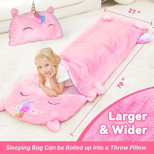 iPlay, iLearn Kids Unicorn Sleeping Bag, Toddler Girl Daycare Plush Nap Mat