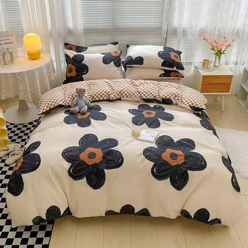 Wellboo Black Floral Comforter Sets Cal King Women Adults Botanical Bedding Comforters California King Boho Black Sunflower Quilts Large Flower Plant Blankets Teens Watercolor Garden Bohemian Bed