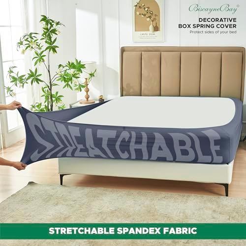 Box Spring Cover Queen Size-Dark Grey Stretch Wrap Around 4 Sided Bed Skirt