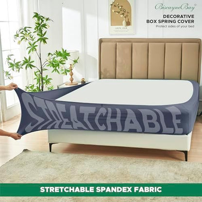 Box Spring Cover King Size-Dark Grey Stretch Wrap Around 4 Sided Bed Skirt