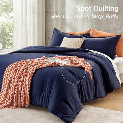 MUXHOMO Oversized Queen Comforter Sets, All Season Ultra Soft Down Alternative Bedding - 3 Piece Lightweight Bed Set Includes 1 Comforter (98"*98") and 2 Pillow Shams (20"x26"), Navy Blue