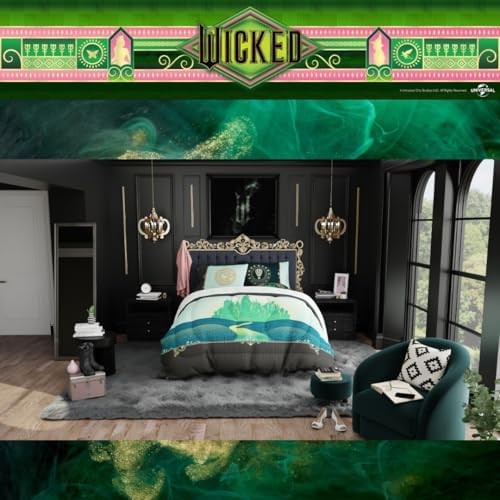 Collectibles Wicked Elphaba and Glinda Bedding 5 Piece Super Soft Reversible Comforter and Sheet Set, Queen, (Officially Licensed Product) By Franco
