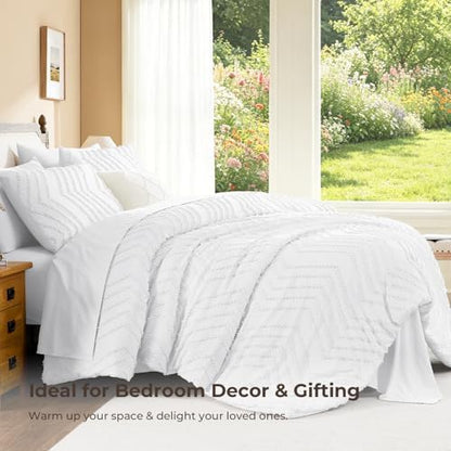 Litanika White King Comforter Set with Sheets, 7 Pieces Boho Bed in a Bag
