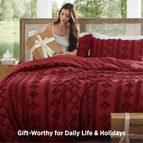 Bedsure Tufted Boho Comforter Set Twin, Bedroom Decor Bedding Set Red