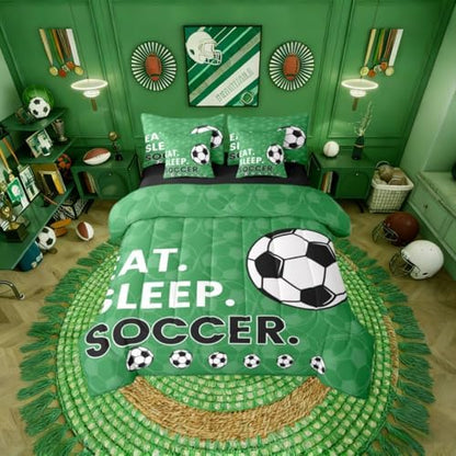 Erosebridal Soccer Gaming Green Full Comforter Set 7 Pieces | Playground Boys Bed in A Bag for Bedroom Ball Games Theme Bedding Set with Comforters Football Sports Room Decor