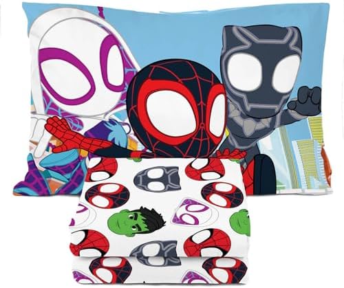 Sunny Side Up Spidey & His Amazing Friends Toddler Sheet Set - 3 Piece Toddler Bedding Set Includes Pillow Cover - Super Soft Superhero Microfiber Sheets Features Miles Morales & Ghost Spider
