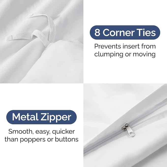 Duvet Cover Super Queen Size Set - Extra Soft Super Queen Duvet Cover with 2 Pillow Shams - Hotel Luxury, Easy Care & Fade Free w/ Zipper Closures & Ties - All Season, Comfy and Breathable (White)