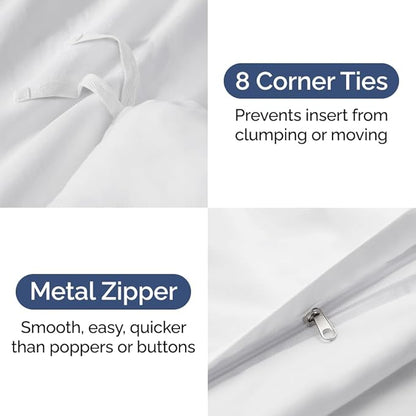 Duvet Cover Super Queen Size Set - Extra Soft Super Queen Duvet Cover with 2 Pillow Shams - Hotel Luxury, Easy Care & Fade Free w/ Zipper Closures & Ties - All Season, Comfy and Breathable (White)