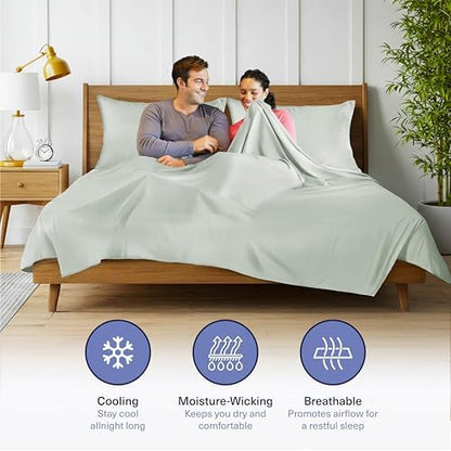 Kickoff Viscose Bamboo Sheets Split King Size 5-pc 100% Organic Bamboo Viscose Bed Cooling Sheets Split King Size Set Cool Bedding for hot Sleepers Sheet Set - Gift Ready Packaging (Sage Green, SK)