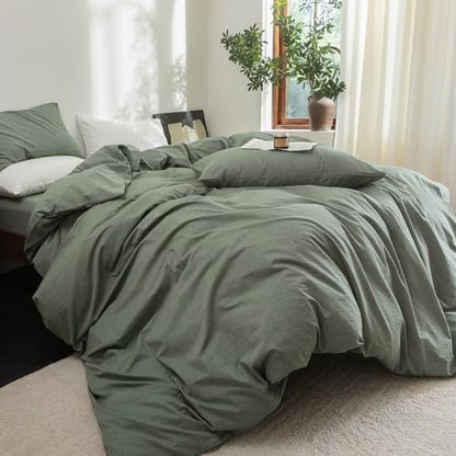 FOSSA Duvet Cover Set 100% Washed Cotton Linen Feel Oversized Queen