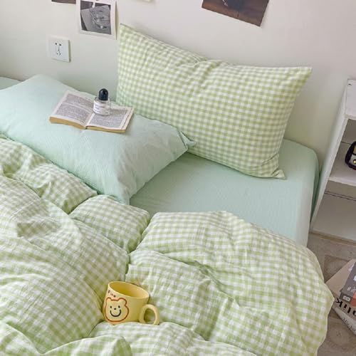 LifeTB Green Gingham Duvet Cover Full Aesthetic 3 Piece Grid Checkered Duvet Cover with 2 Pillowcases Vintage Plaid Sage Comforter Cover 100% Washed Cotton Farmhouse Gingham Bedding Set