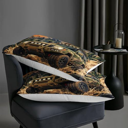 AILONEN Full Comforter Set 3 Piece, Forest Trail Utility Truck Sunset Artwork, Smooth Microfiber Down Alternative Quilt with 2 Pillowcases for Rustic Guest Room