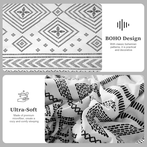 Yiran White Comforter Set King Size, Boho Aztec Comforter Bedding Set, 7 Piece Bed in a Bag King, Soft Microfiber Bohemian Striped Complete Bedding Set with Sheets for All Season