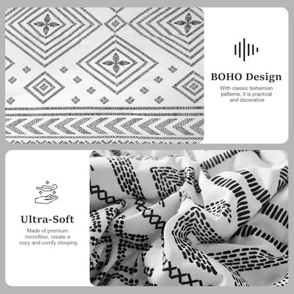 Yiran White Comforter Set Queen Size, 7 Piece Boho Aztec Bedding Set, Bohemian Bed in a Bag Queen, Soft Microfiber Striped Complete Bedding Set with Sheets for All Season