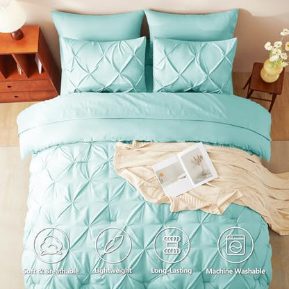 CozyLux Oversized Queen Comforter Set Spa Blue, 7 Pieces Bed in a Bag