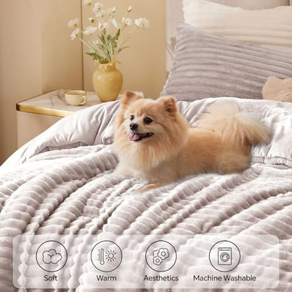 BEDELITE Fleece Queen Comforter Set, Fluffy Bed Set, Lotus Pink