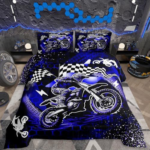 Feelyou Dirt Bike Comforter Set for Kids Boys Girls Queen Size