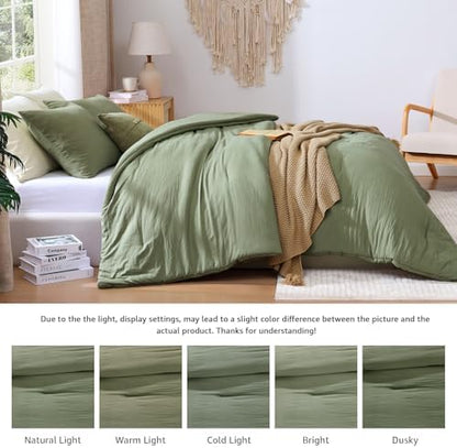 Queen Comforter Set-3 Pieces Soft Sage Green Comforters Queen Size Bedding