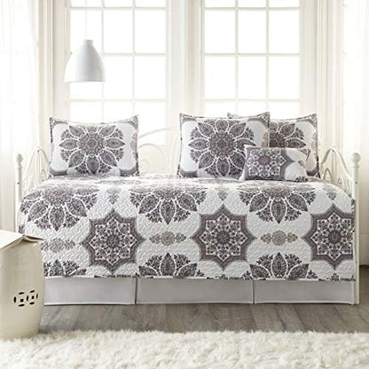 Twin Daybed Quilt Set, 6-Piece Quilt Bedding Cover, Shams, bed skirt, Grey