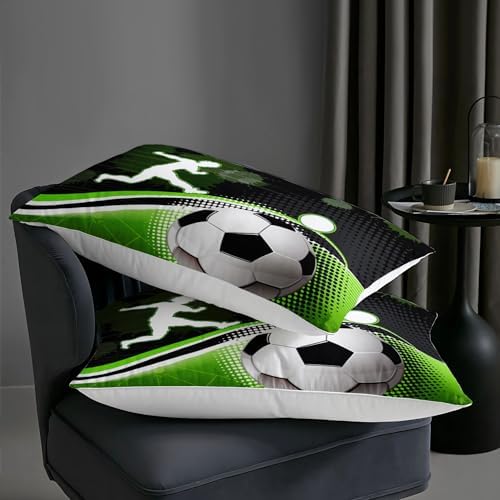 AILONEN 3D Soccer Ball Comforter Set Twin Size, Sport Football Player Bedding Set for Kids Boys,Green Geometry Theme Duvet Set,3-Piece,1 Quilt + 2 Pillowcases,Soft Microfibre