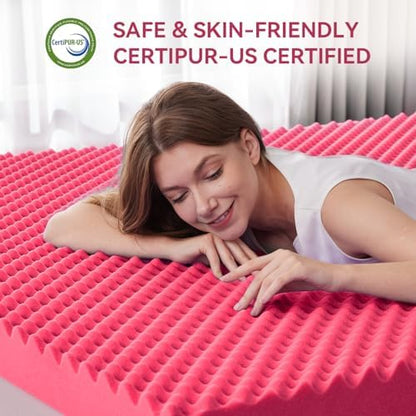 SINWEEK 3 Inch Egg Crate Memory Foam Mattress Topper Twin XL, Twin Extra Long Mattress Pads for College Dorm Room, Pressure Relieve CertiPUR-US Certified, 39x80 Inches, Pink