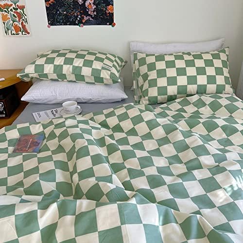 Wellboo Green Plaid Comforter Full Sage Green Checkerboard Grid Bedding
