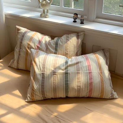mixinni Vintage Striped Duvet Cover Set Twin Size, 3-Piece 100% Washed Cotton Bedding Set - Soft & Breathable Colorful Comforter Cover with Zipper, All-Season Lightweight Bed Set for Cozy Home