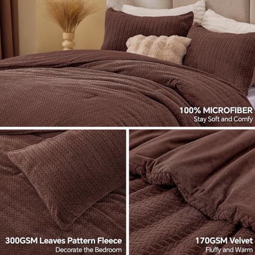 ChiXpace Fleece Twin Comforter Set Hot Chotolate, Fluffy Bed Set 2 Pieces