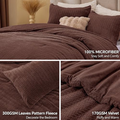 ChiXpace Fleece Twin Comforter Set Hot Chotolate, Fluffy Bed Set 2 Pieces