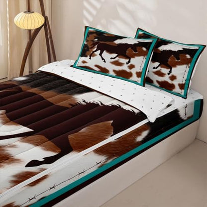 Feelyou Horse Cover Zipper Bedding Cow Fur Comforter Set for Kids Boys Girls Twin Size Rustic Zippered Kids Bedding Set Ultra Soft Farmhouse Bed in a Bag