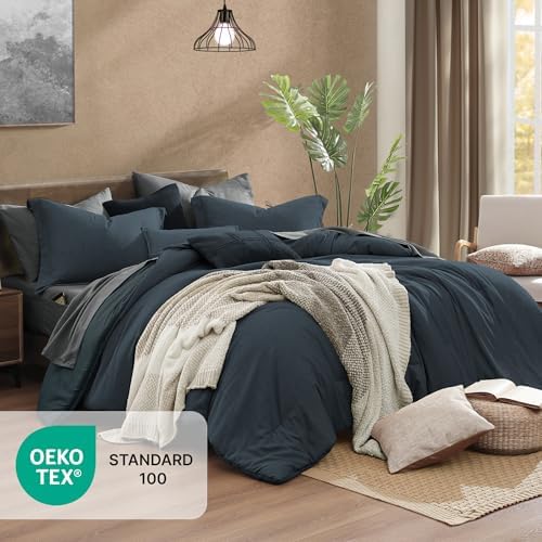 Monbix Oversized Queen Comforter Set 7 Pieces Navy Blue Bed in a Bag