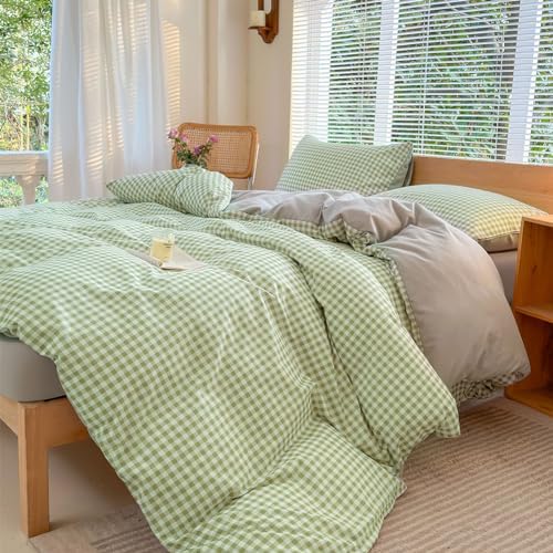 NSNLGSGC Sage Green Gingham Duvet Cover Set, Twin