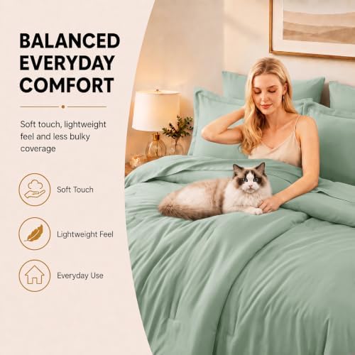 CozyLux Queen Comforter Set Sage Green, 7 Pieces Bed in a Bag