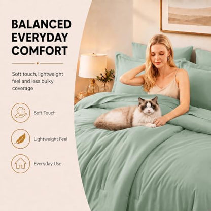 CozyLux Twin XL Comforter Sage Green, 5 Pieces Bed in a Bag