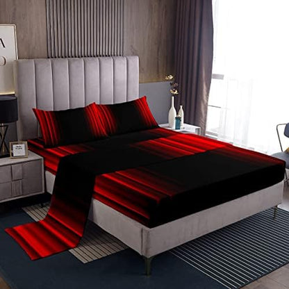 Feelyou Abstract Ombre Decor Bed Sheets Kids Teens Red and Black Sheet Set Fashion Sheets Girls Boys Room Decor Twin Size,1 Flat Sheet +1 Fitted Sheet+1 Pillowcase, 3Pcs Bedding