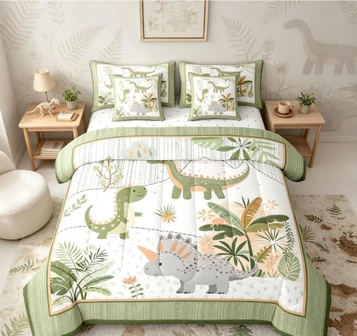Feelyou Cute Dinosaur 7 Piece Bedding Set Queen Size for Kids Teens
